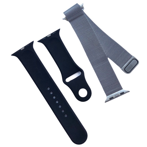 NEW 2 Band Bundle Silver Milanese Loop + Black Sport Apple Watch 42/44/45mm M/L - Picture 2 of 6